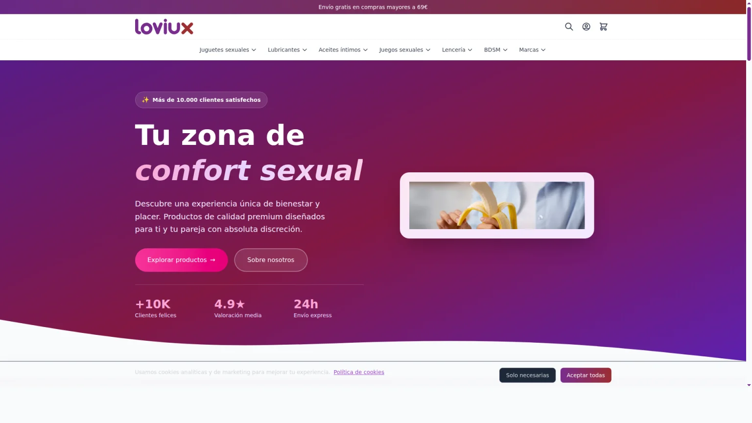 Captura de pantalla de Loviux, ecommerce Magento 2 con Hyvä desarrollado por Kiwop